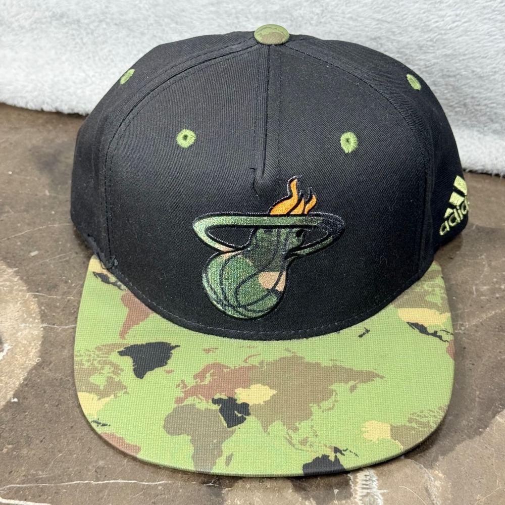 Miami Heat NBA Adidas Camo World Map Black Snapback Hat Cap One Size